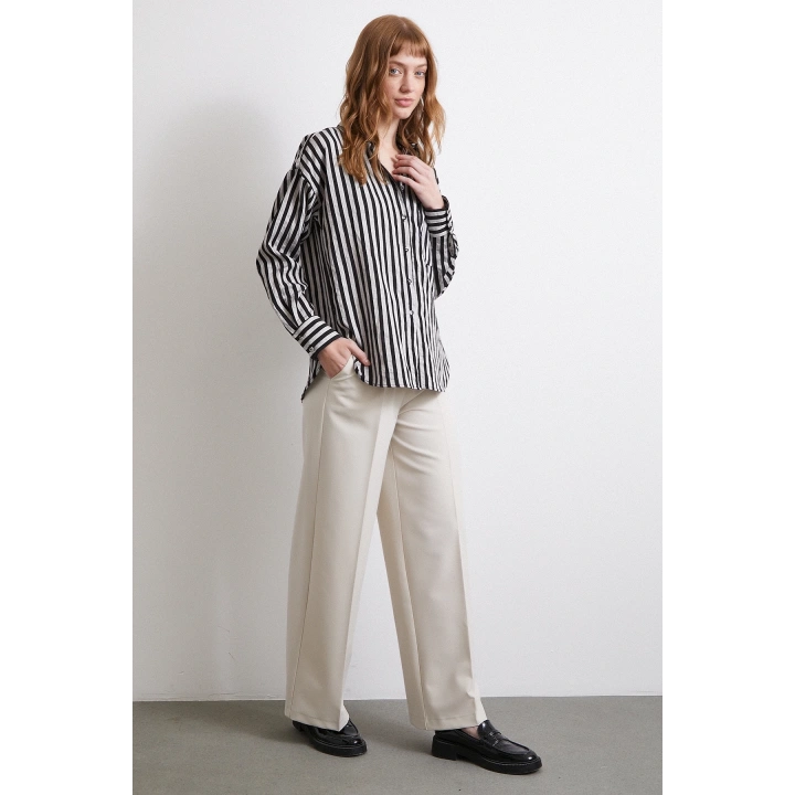 Multi Çizgili Cepli Gömlek Gri