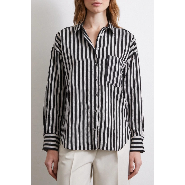 Multi Çizgili Cepli Gömlek Gri