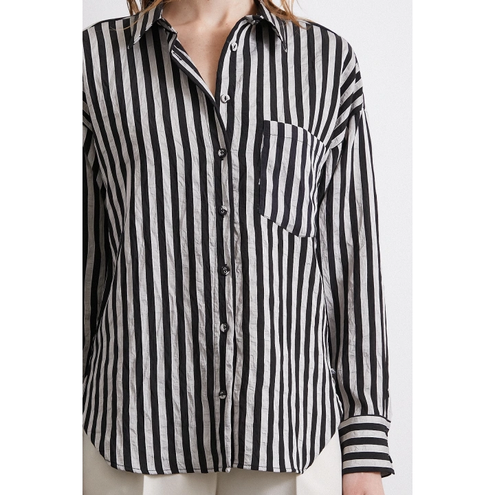 Multi Çizgili Cepli Gömlek Gri