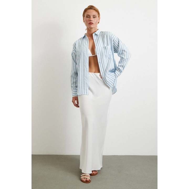 Multi Çizgili Cepli Gömlek Mavi