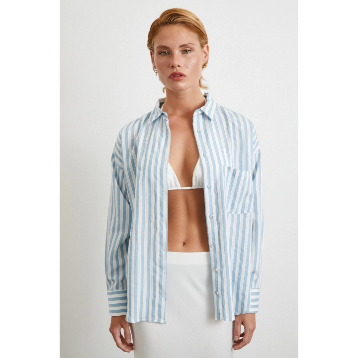 Multi Çizgili Cepli Gömlek Mavi