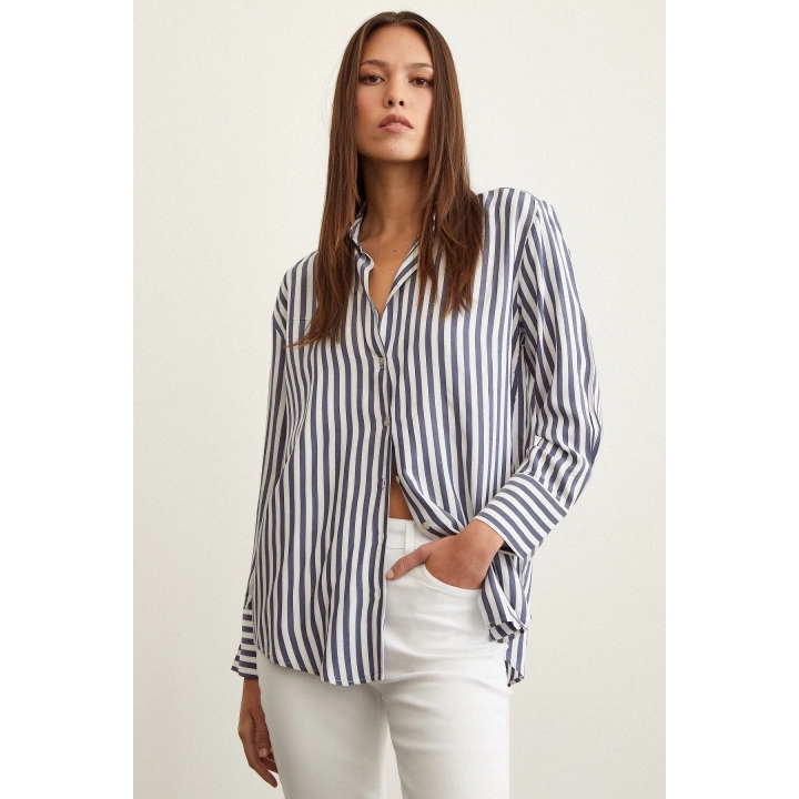 Multi Çizgili Gömlek Lacivert