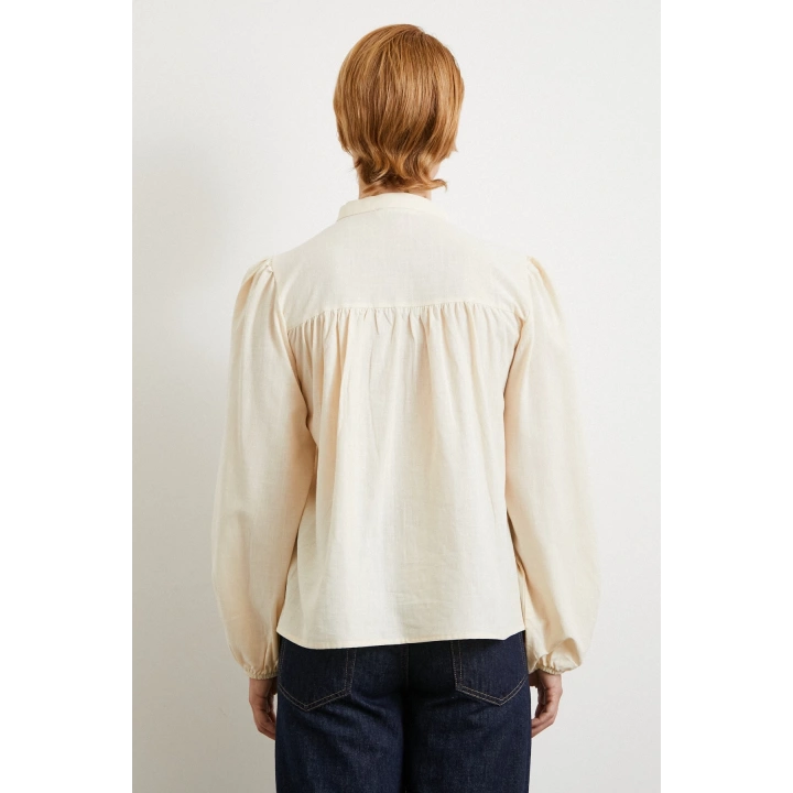 Nervürlü Dantel Detaylı Gömlek Krem