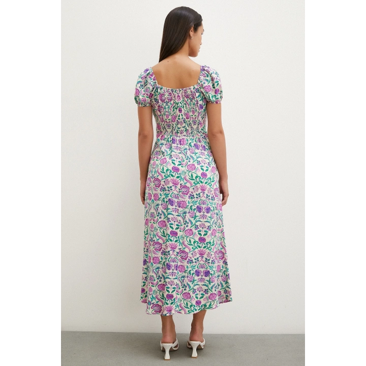 Önü Bağcıklı Madonna Viskon Elbise Lila