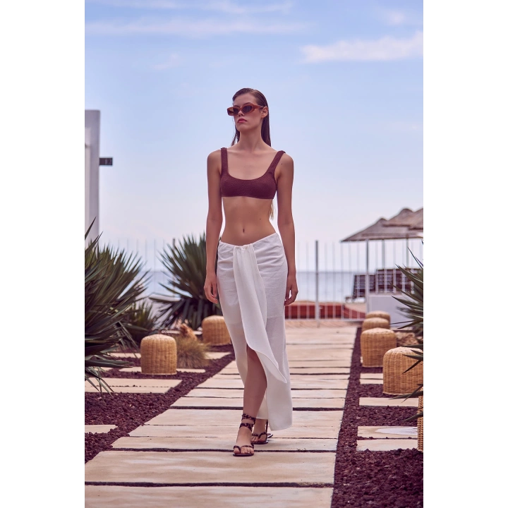 Önü Bağlamalı Etek Ekru