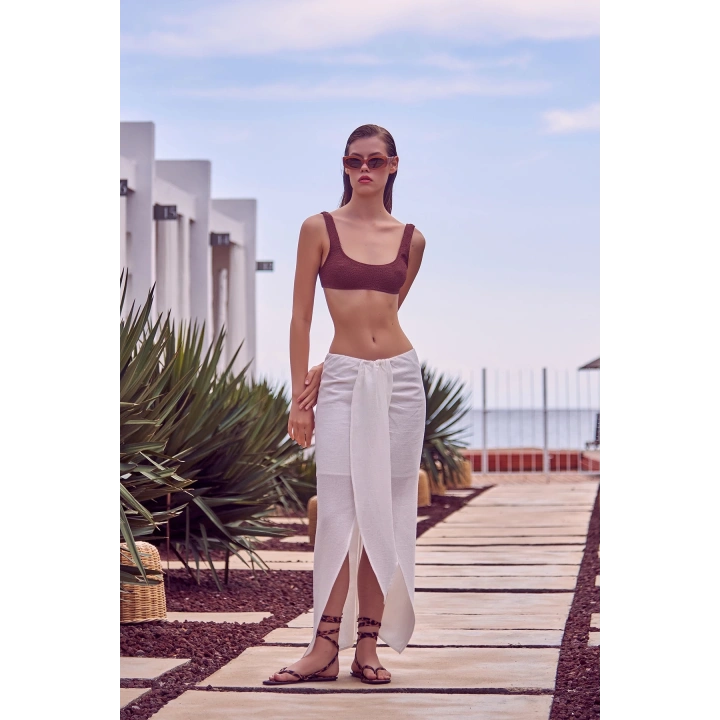 Önü Bağlamalı Etek Ekru