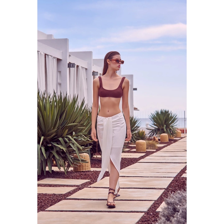 Önü Bağlamalı Etek Ekru