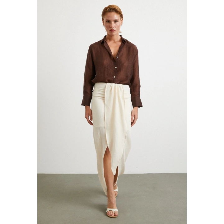 Önü Bağlamalı Etek Krem