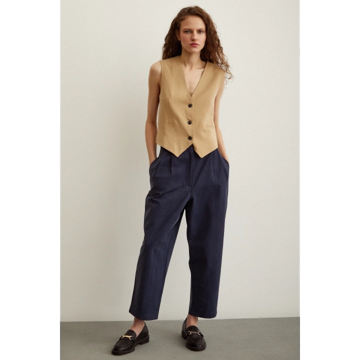 Önü Çift Pileli Pantolon Lacivert