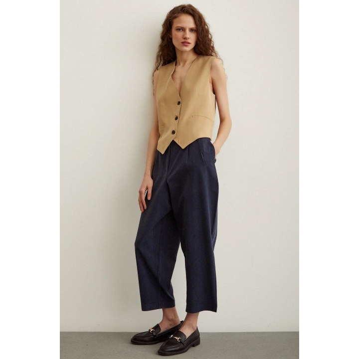 Önü Çift Pileli Pantolon Lacivert