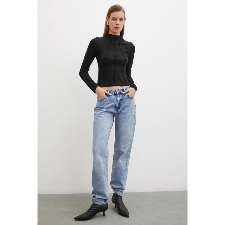 Önü Dikişli Bluz Siyah