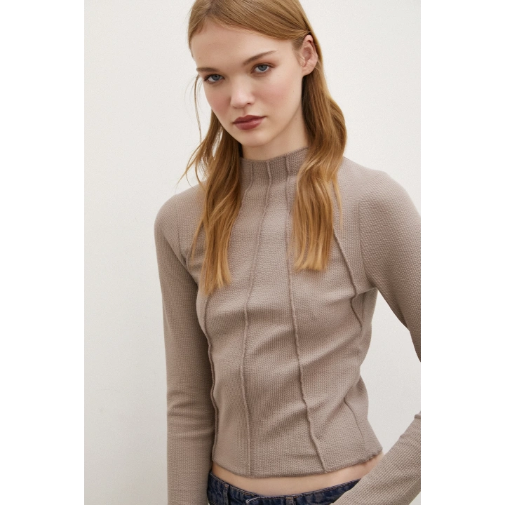 Önü Dikişli Bluz Vizon