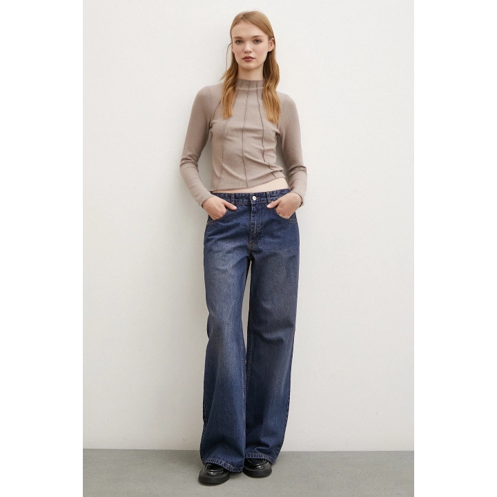 Önü Dikişli Bluz Vizon