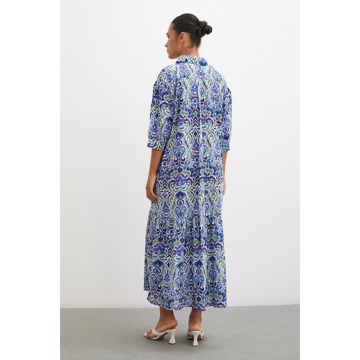 Önü Düğmeli Fakir Kol Elbise Lacivert