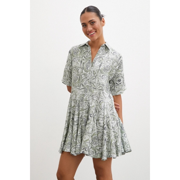 Önü Düğmeli Midi Boy Elbise Haki