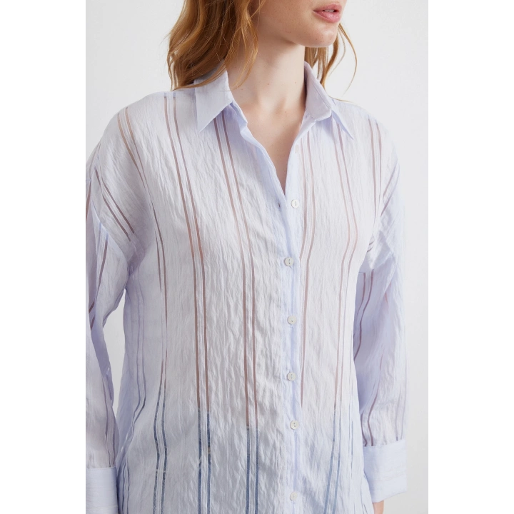Organze Çizgili Gömlek Mavi