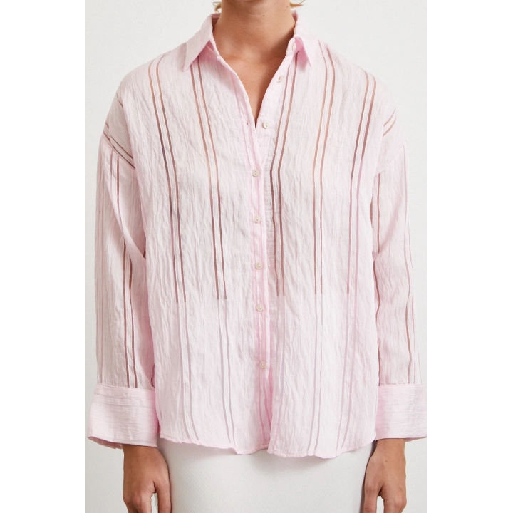 Organze Çizgili Gömlek Pembe