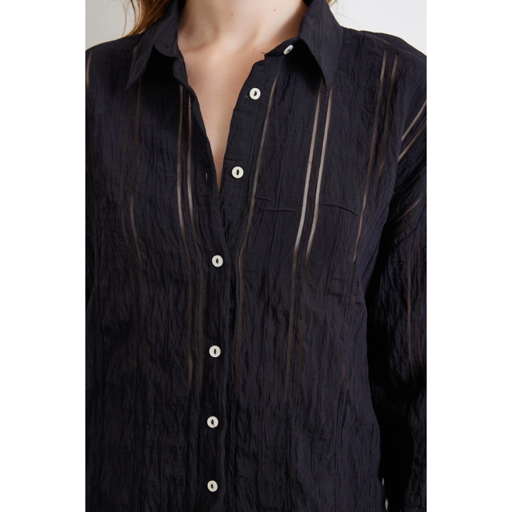 Organze Çizgili Gömlek Siyah