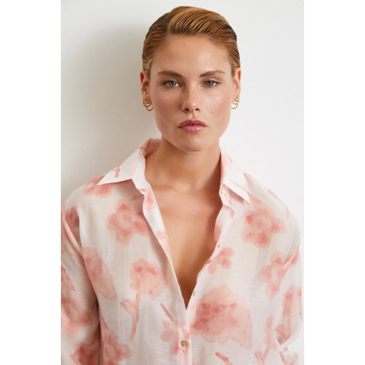 Organze Desenli Tül Gömlek Pembe