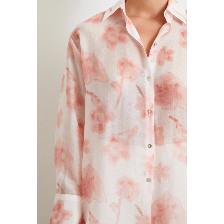 Organze Desenli Tül Gömlek Pembe