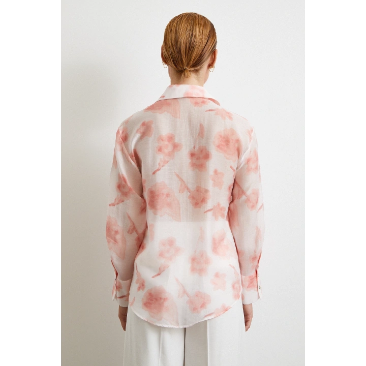 Organze Desenli Tül Gömlek Pembe