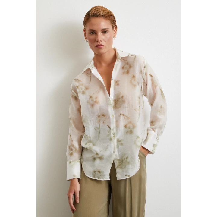 Organze Desenli Tül Gömlek Yeşil