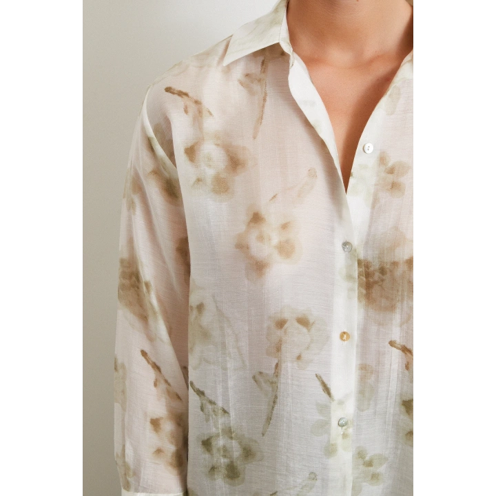 Organze Desenli Tül Gömlek Yeşil