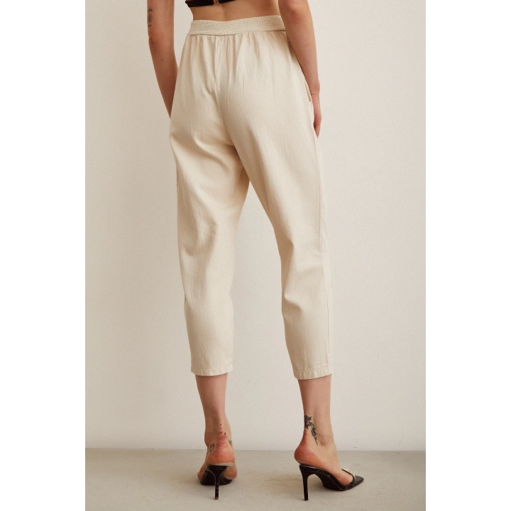 Örgü Kemerli Pantolon Bej