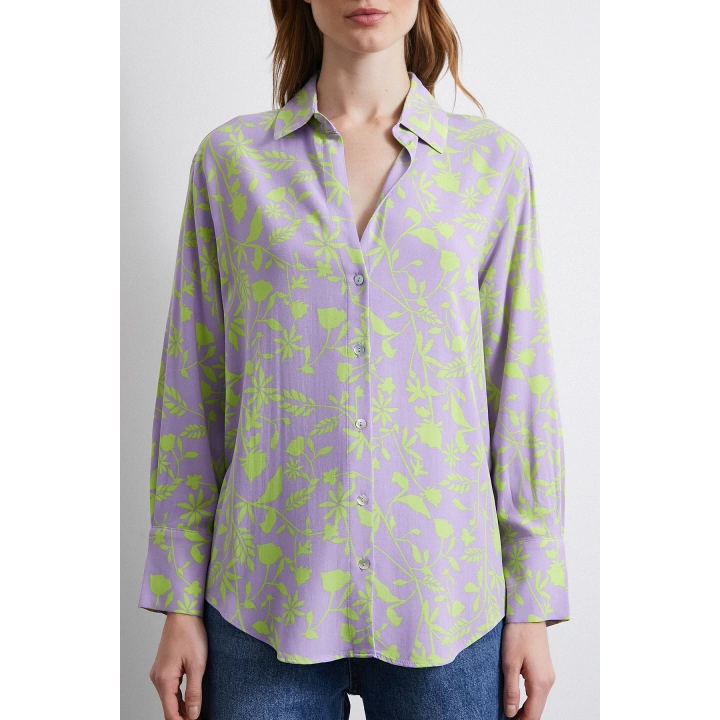 Orman Desenli Gömlek Mor