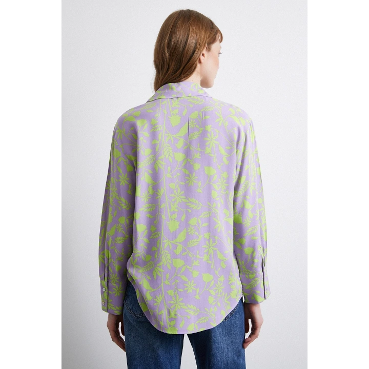 Orman Desenli Gömlek Mor