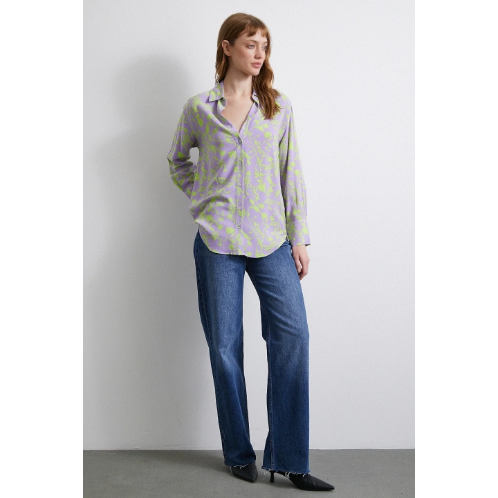 Orman Desenli Gömlek Mor