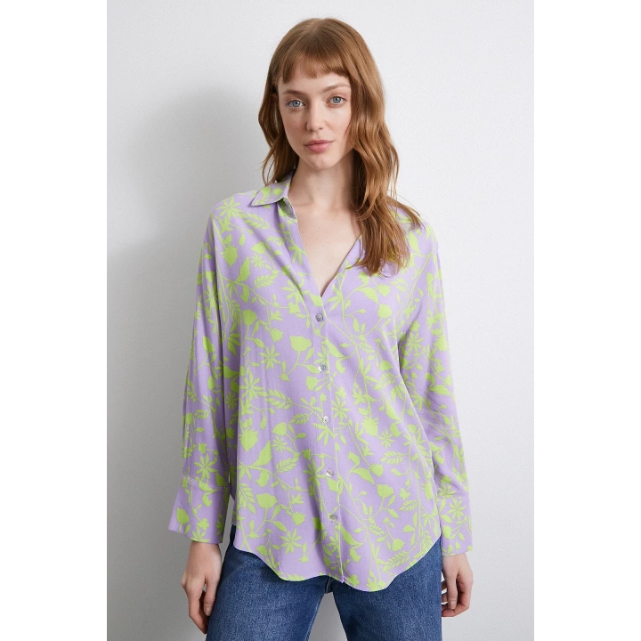 Orman Desenli Gömlek Mor