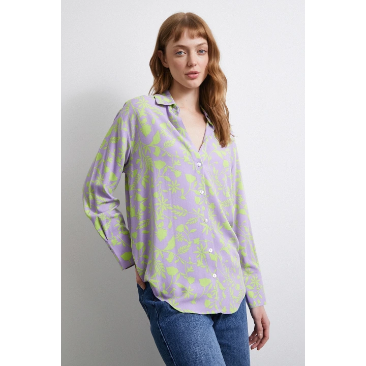 Orman Desenli Gömlek Mor