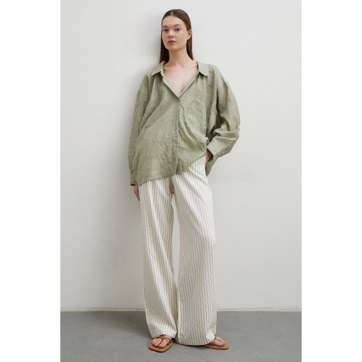 Oversize Kraşlı Gömlek Haki