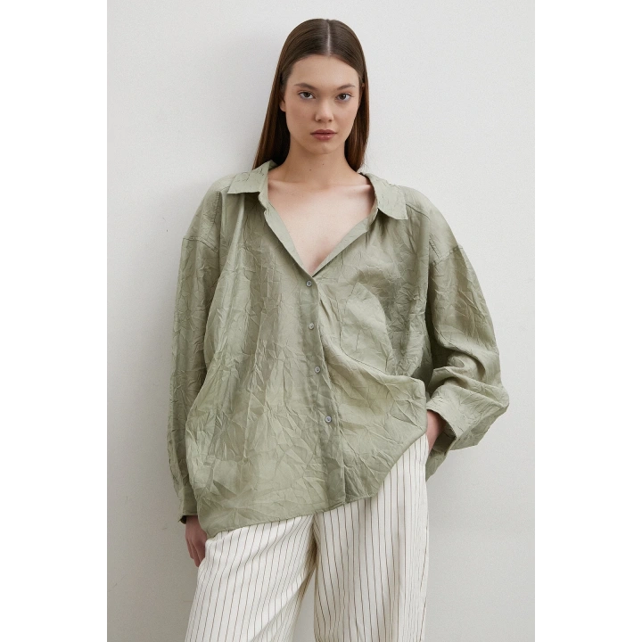 Oversize Kraşlı Gömlek Haki