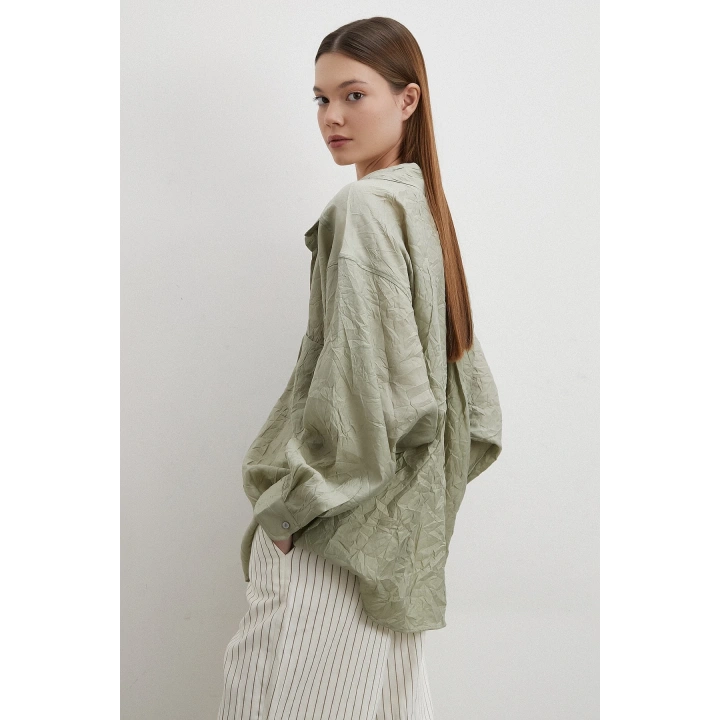 Oversize Kraşlı Gömlek Haki