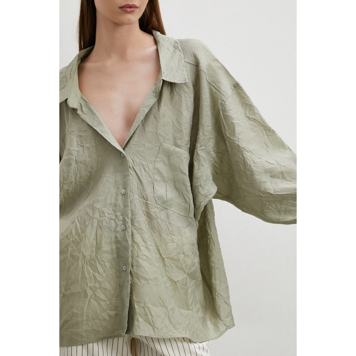 Oversize Kraşlı Gömlek Haki