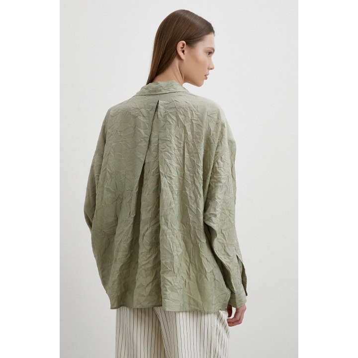 Oversize Kraşlı Gömlek Haki