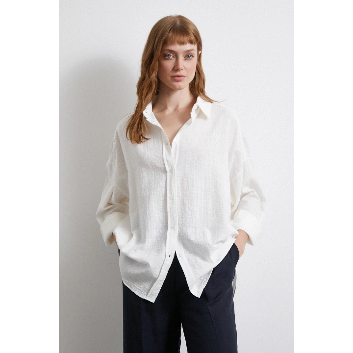 Oversize Pamuk Gömlek Beyaz