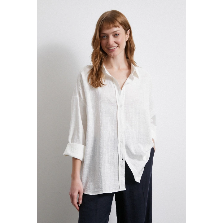 Oversize Pamuk Gömlek Beyaz