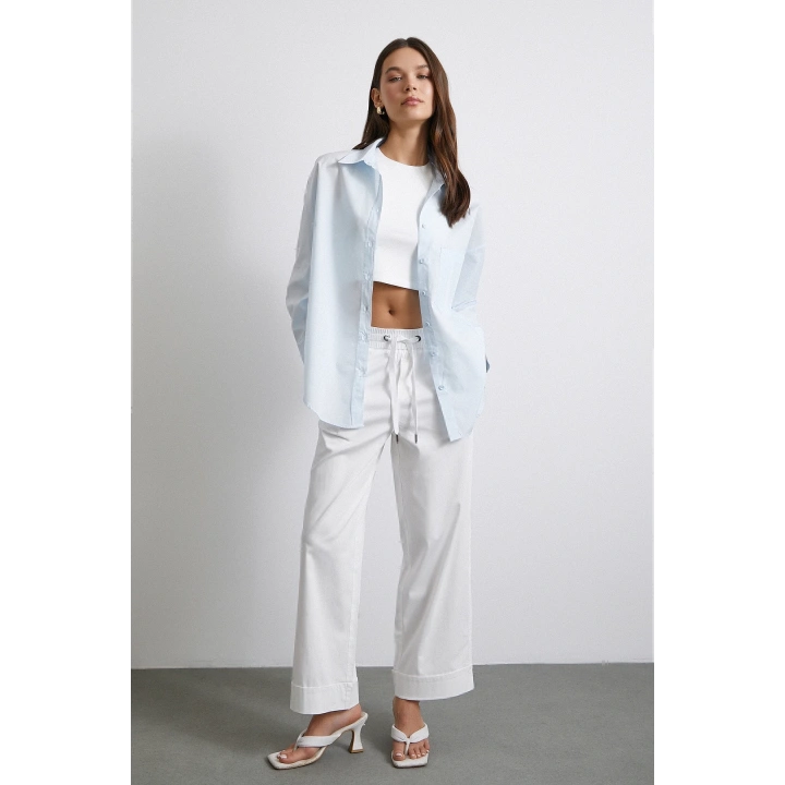 Oversize Pamuklu Gömlek Açık Mavi