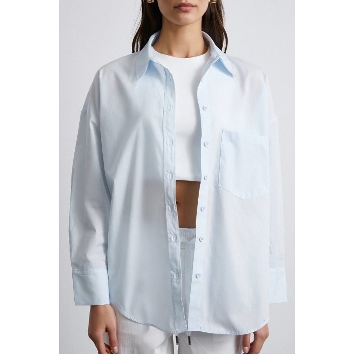 Oversize Pamuklu Gömlek Açık Mavi