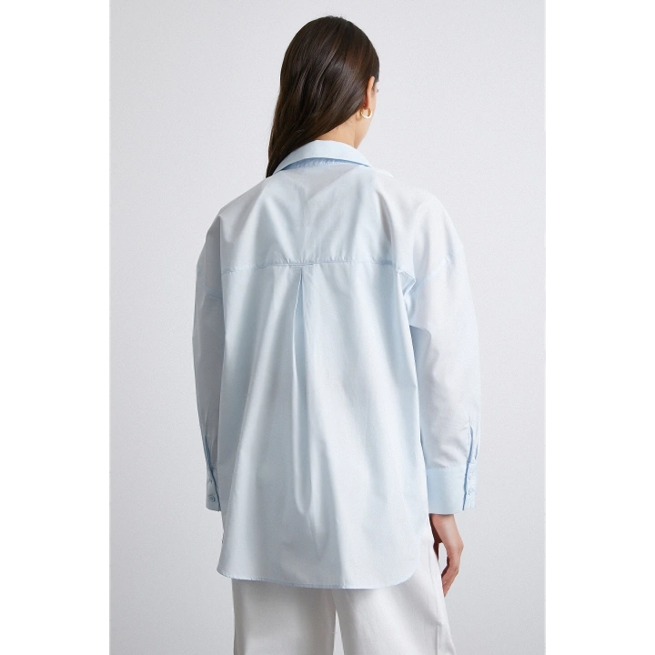 Oversize Pamuklu Gömlek Açık Mavi