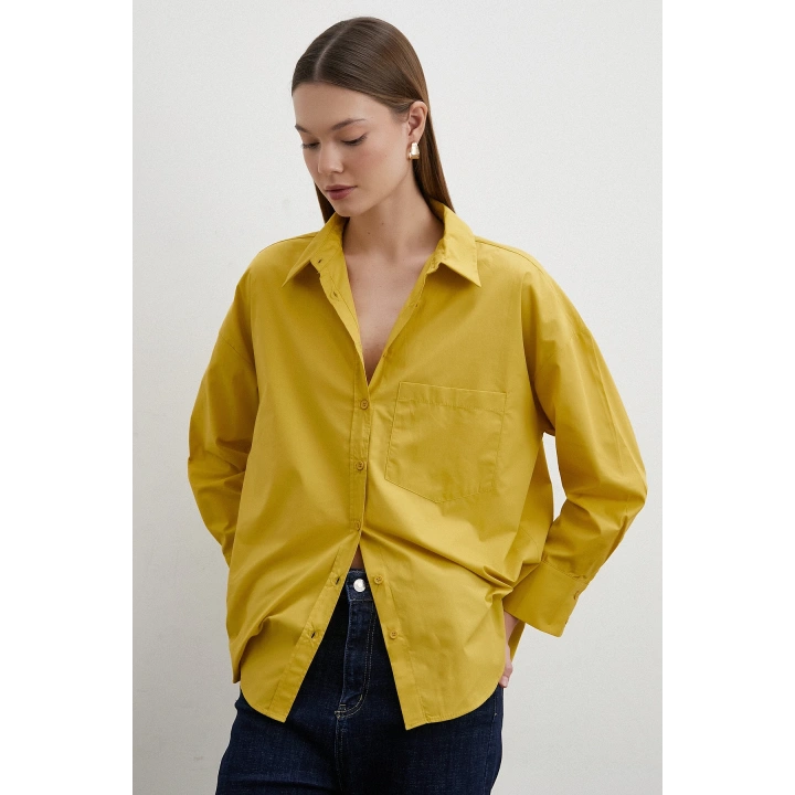 Oversize Pamuklu Gömlek Hardal