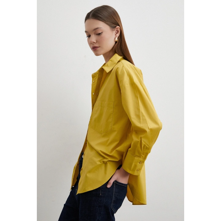 Oversize Pamuklu Gömlek Hardal