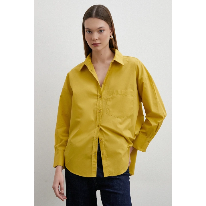 Oversize Pamuklu Gömlek Hardal