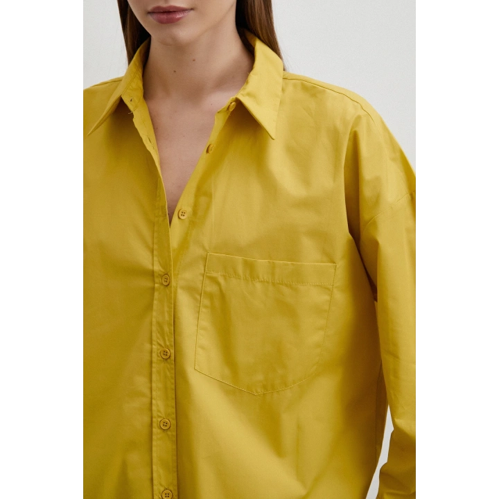 Oversize Pamuklu Gömlek Hardal