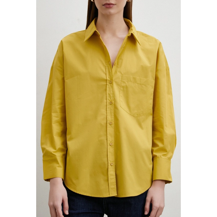 Oversize Pamuklu Gömlek Hardal