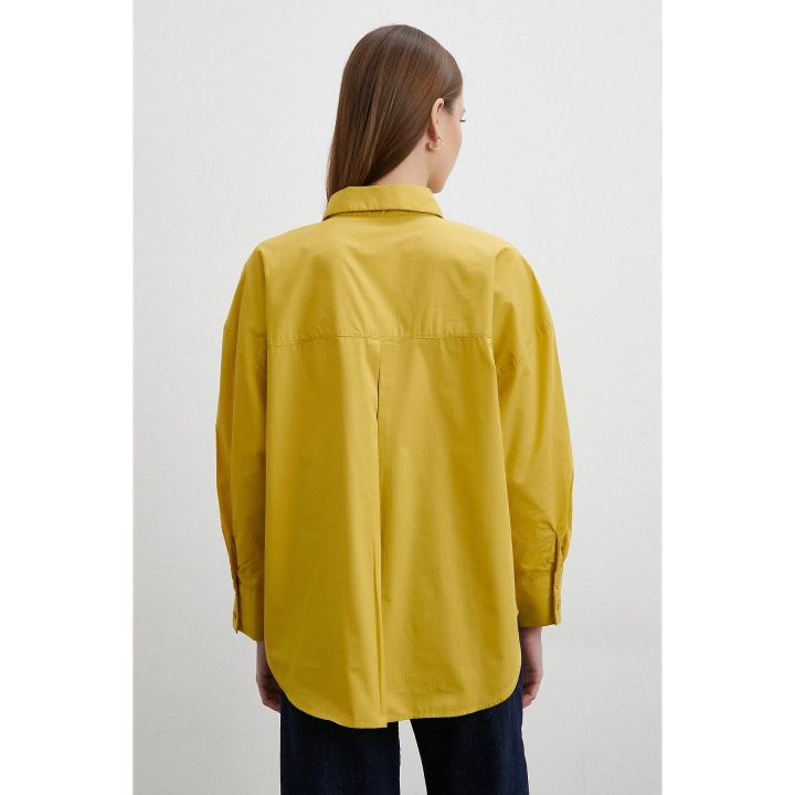 Oversize Pamuklu Gömlek Hardal