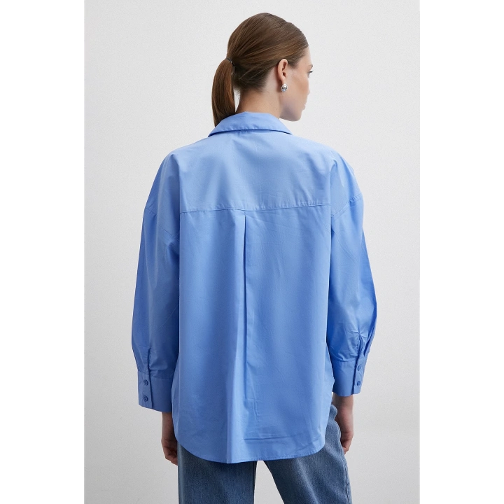 Oversize Pamuklu Gömlek Mavi